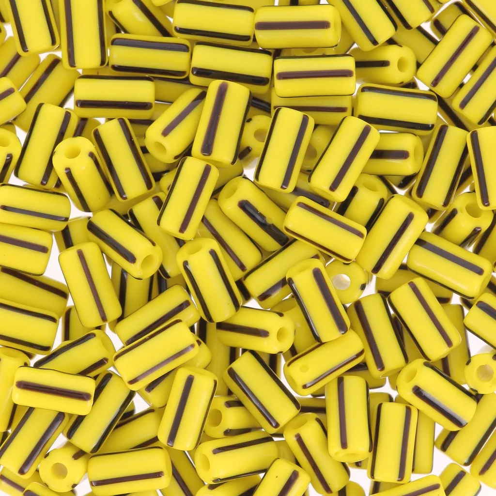 Lot De 60 Perles Tubes En Verre Vintage Jaune Translucide - Occasion, Fabrication Inde
