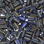 Perles tubes rayées - Preciosa Ornela Rola - 7x3.5 mm Bleu Travertin - Blanc x5g