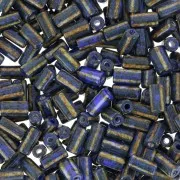 Perles tubes rayées - Preciosa Ornela Rola - 7x3.5 mm Bleu Travertin - Blanc x5g