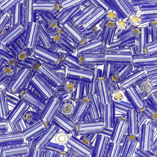 Perles tubes rayées - Preciosa Ornela Rola 7x3.5 mm Crystal silver lined Bleu x5g