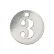 Breloque ronde chiffre 3 - 8.5 mm en Argent 925 x1
