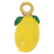 Breloque citron 16.5x8.5mm Resine époxy - Acier inoxydable 304 - Doré - Jaune x1