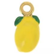 Breloque citron 16.5x8.5mm Resine époxy - Acier inoxydable 304 - Doré - Jaune x1