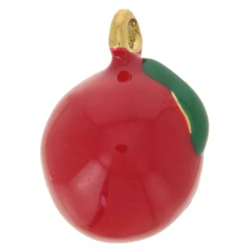 Breloque pomme 9 mm Resine époxy - Acier inoxydable 316L - Doré - Rouge x1