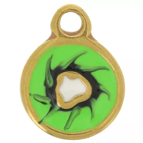 Breloque Kiwi 13x10 mm Resine époxy - Acier inoxydable 316L Doré - Vert -Marron x1