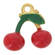 Breloque Cerise 11.5x12 mm - Resine époxy - Acier inoxydable 316L Doré - Rouge x1|raw }}