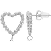 Clous d'oreilles coeur évidé avec petites boules 15x13mm Acier inoxydable 304L x2
