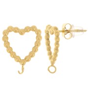 Clous d'oreilles coeur évidé avec petites boules 15x13mm Acier inox 304L Doré x2|raw }}
