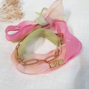Ruban de soie 25 mm - Tie and dye - Ecru/Crème - Blanc x85cm