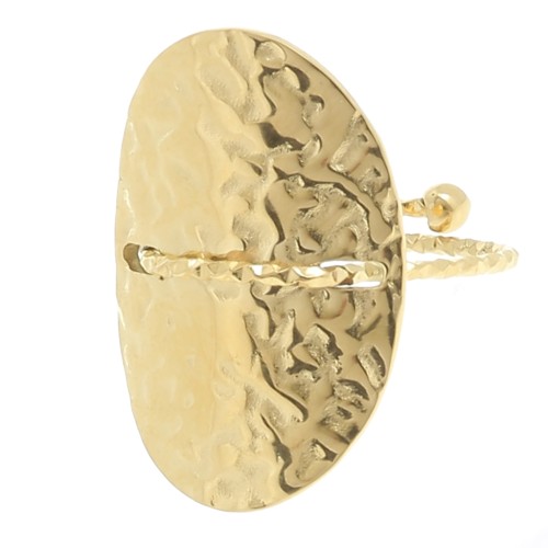 Bague ovale martelée avec fil diamanté - T50 à 59 - Acier inoxydable 304L Doré x1