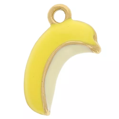 Breloque banane 17x11 mm Resine époxy - Acier inoxydable 316L - Doré - Jaune x1