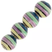 Perles rondes rayées en céramique 8 mm Vert - Bleu - Violet - Jaune x4