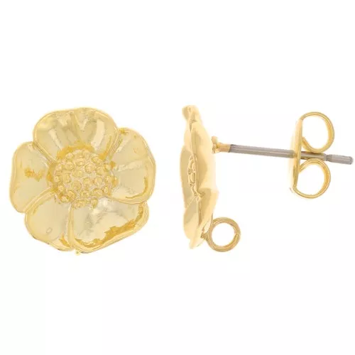 Clous d'oreilles fleur 12 mm avec anneau ouvert - Doré à l'or fin x2