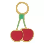 Breloque cerise 9x5 mm Resine époxy - Acier inoxydable 316L - Doré - Rouge x1