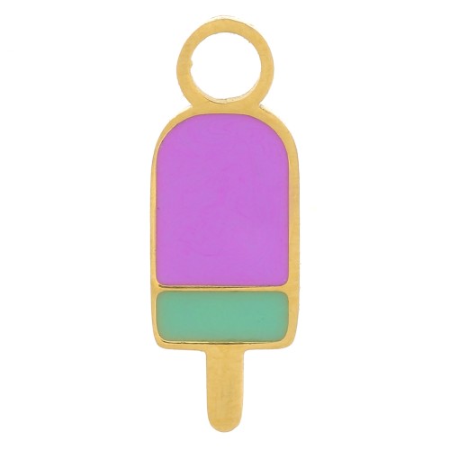 Breloque glace 14x5 mm Resine époxy - Acier inoxydable 316L - Doré - Violet x1