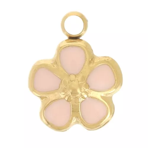 Breloque fleur 6.5 mm - Resine époxy - Acier inoxydable 304L Doré - Rose x1