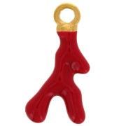 Breloque corail 17x8.5 mm Resine époxy - Acier inoxydable 316L Doré - Rouge x1