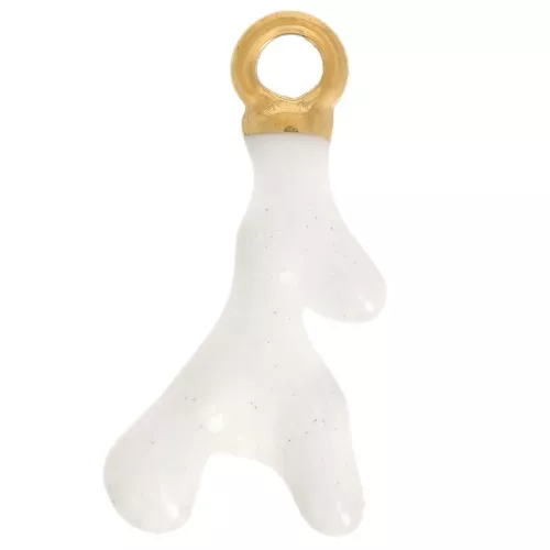 Breloque corail 17x8 mm Resine époxy - Acier inoxydable 316L Doré - Blanc x1