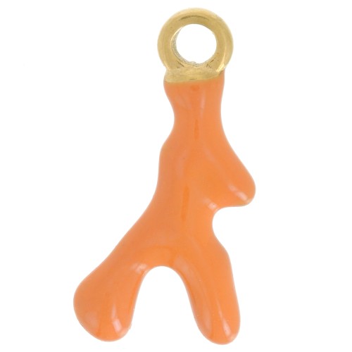 Breloque corail 17x8 mm Resine époxy - Acier inoxydable 316L Doré - Orange x1