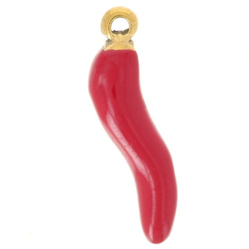 Breloque piment 15x4 mm Resine époxy - Acier inoxydable 316L Doré - Rouge x1