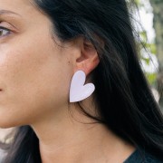 Boucles d'oreilles coeur 37x29 mm Résine époxy - Acier inox 316L Doré - Rose x2