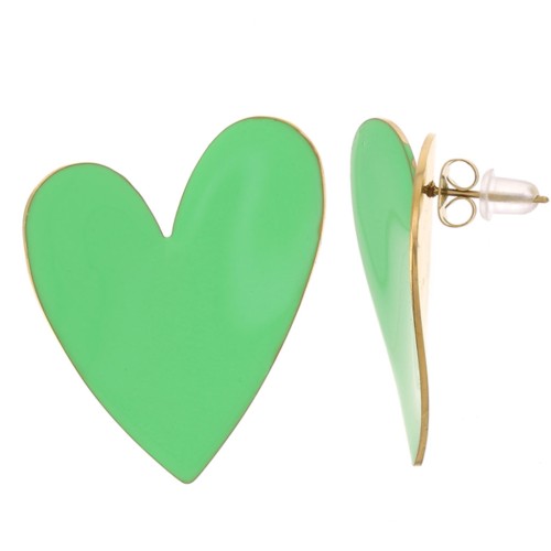 Boucles d'oreilles coeur 37x29 mm Résine époxy - Acier inox 316L Doré - Vert x2
