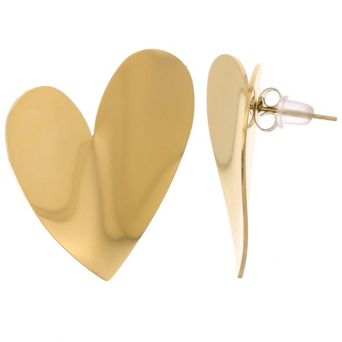 Boucles d'oreilles coeur incurvé 37x29 mm Acier inoxydable 316L Doré x2