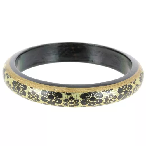 Bracelet Vintage En Bois Noirci Et Laiton Doré - Occasion, Style Bohème Rétro