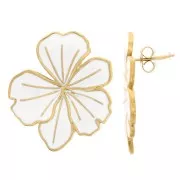 Boucles d'oreilles fleur 30x26 mm Résine époxy Acier inoxydable 304L Doré Blanc x2