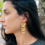 Boucles d'oreilles 3 fleurs de cerisier - 65x30 mm Acier inox 304L Doré x2