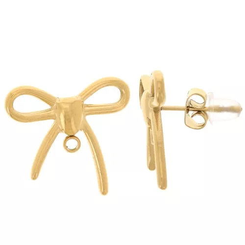 Clous d'oreilles noeuds - 16x17 mm - Acier inoxydable 304L Doré x2