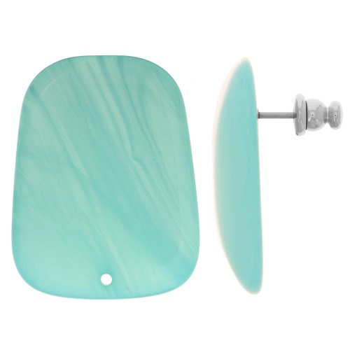 Clous d'oreilles trapèze en résine translucide 28x22 mm - Marbré Bleu caraïbe x2