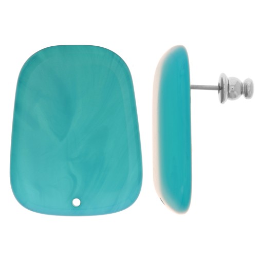 Clous d'oreilles trapèze en résine translucide 28x22 mm - Marbré Bleu lagune x2