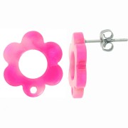 Clous d'oreilles fleurs évidées 15mm en acétate Ecaille de tortue Fuchsia nacré x2