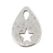 Pendentif martelé goutte décor étoile 26 mm Placage Argent fin vieilli x1