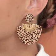 Clous d'oreilles ronds 15 mm en acétate - Tacheté marron - crème x2