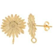 Clous d'oreilles Fleur Marguerite 15 mm avec anneau fermé - Doré à l'or fin x2|raw }}