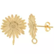 Clous d'oreilles Fleur Marguerite 15 mm avec anneau fermé - Doré à l'or fin x2
