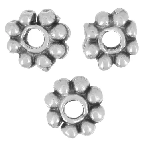 Perles rondelles fleur 6 mm - Argenté vieilli x10