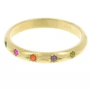 Bague fine avec oxydes de zirconium serti étoile T57 Acier inoxydable 304L Doré x1