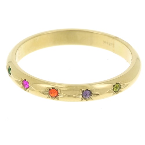 Bague fine avec oxydes de zirconium serti étoile T57 Acier inoxydable 304L Doré x1