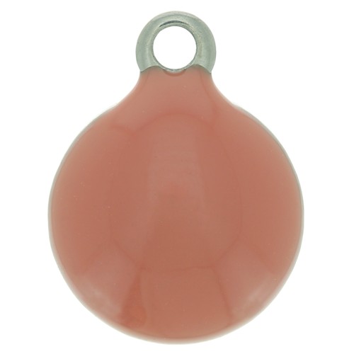 Breloques rondes 8 mm en résine époxy - Acier inoxydable 304 - Vieux Rose x5