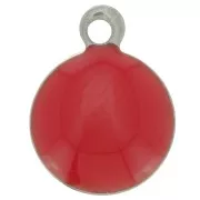 Breloques rondes 8 mm en résine époxy - Acier inoxydable 304 - Rouge x5