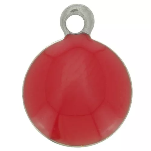 Breloques rondes 8 mm en résine époxy - Acier inoxydable 304 - Rouge x5