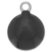 Breloques rondes 8 mm en résine époxy - Acier inoxydable 304 - Noir x5