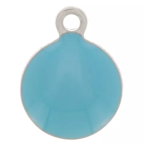 Breloques rondes 8 mm en résine époxy - Acier inoxydable 304 - Turquoise x5