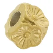 Perle cube motif fleur 5.5 mm - Acier inoxydable 316L Doré x1