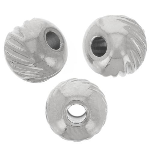 Perles rondes aplaties striées 5 mm - Acier inoxydable 304 x5