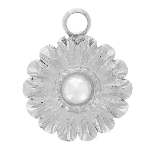 Breloque fleur 7 mm avec cabochon imitation nacre - Acier inoxydable 304L x1