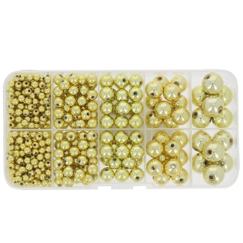 Coffret de 542 perles rondes de 4 à 12 mm en acrylique métallisée  CCB - Doré x1